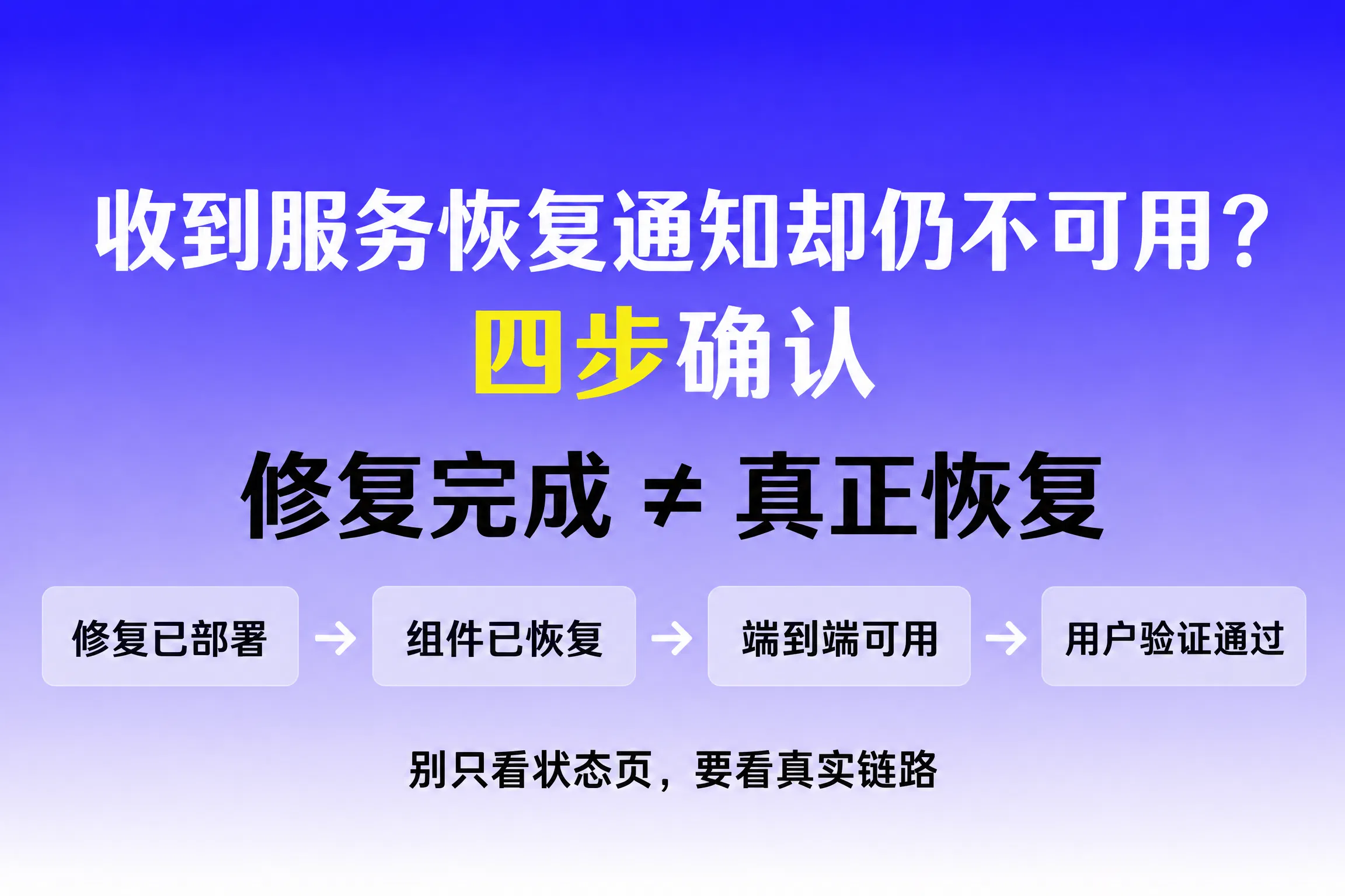 收到服务恢复通知却仍不可用？修复与真正恢复的四步确认流程